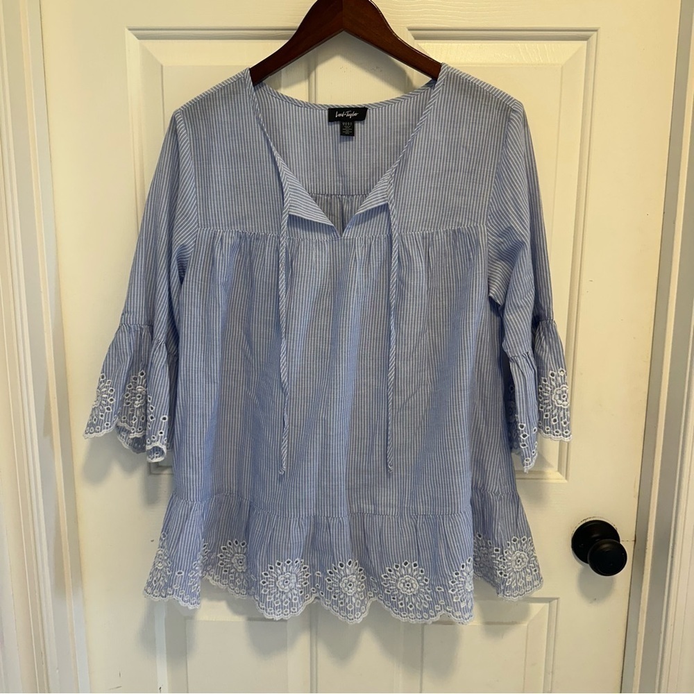 Lord & Taylor Embroidered Peasant Top Size Large